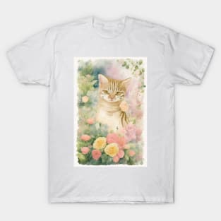 Tabby Cat in the Flower Garden T-Shirt